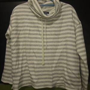 St. John's Bay Gray and White Striped Cowl Neck Sweater